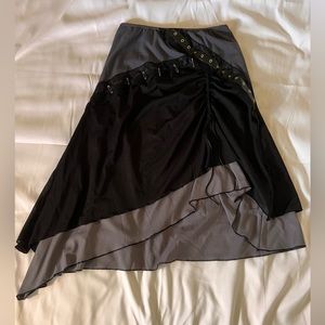 Morbid threads asymmetrical safety pin midi skirt